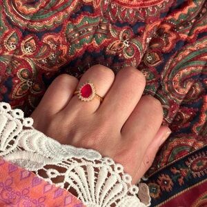 New | Pakistani Red/Gold Teardrop Adjustable Ring